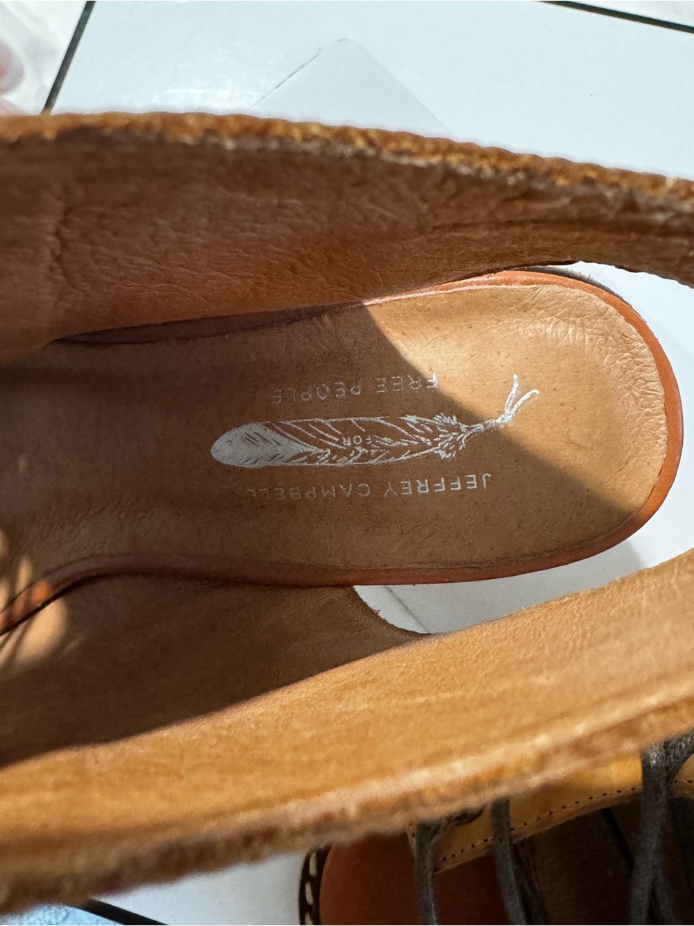 Jeffrey Campbell x Free People Lace-Up Open-Toe Leather Heels in Tan - Picture 9 of 16